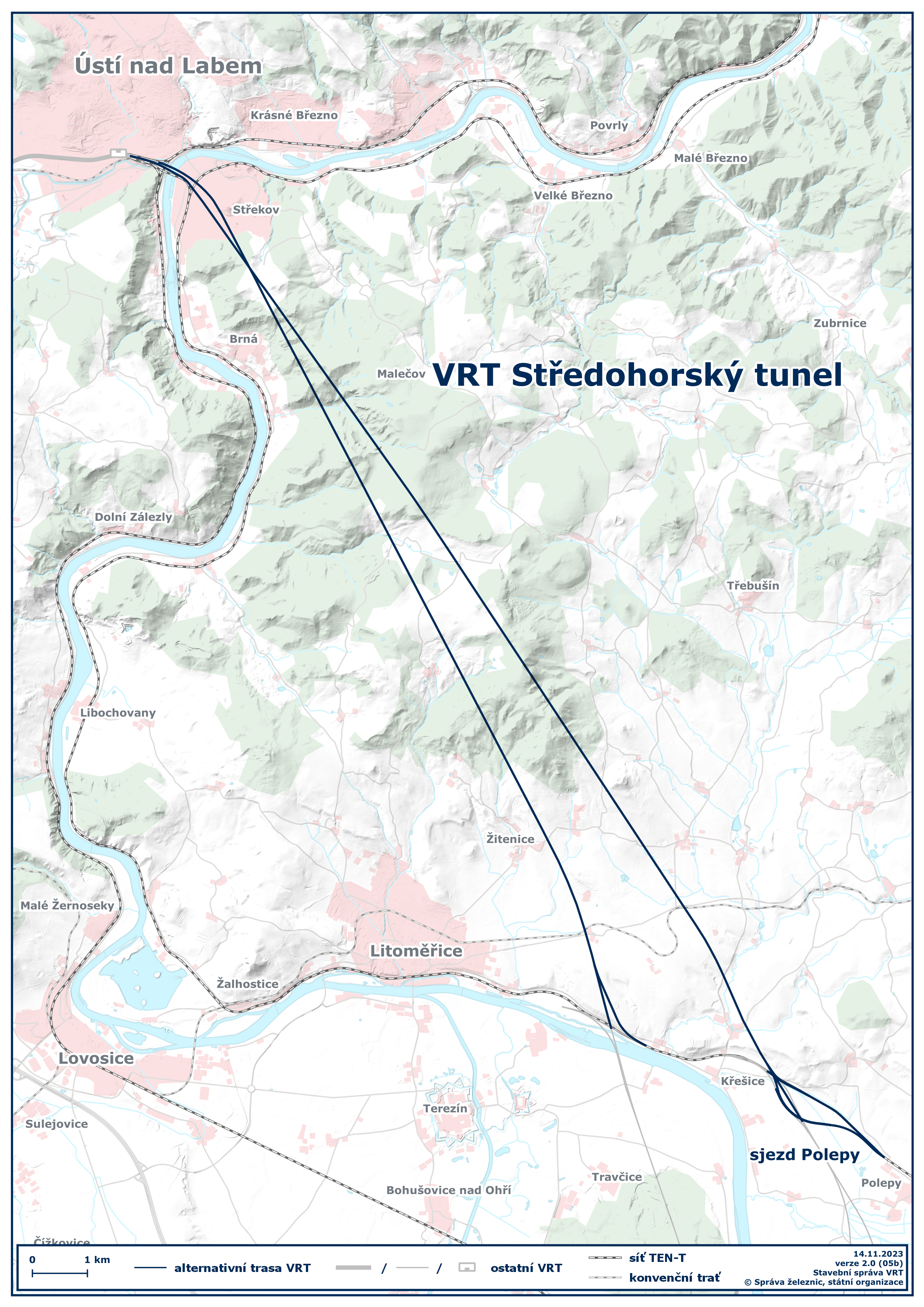 VRT Středohorský tunel - mapa