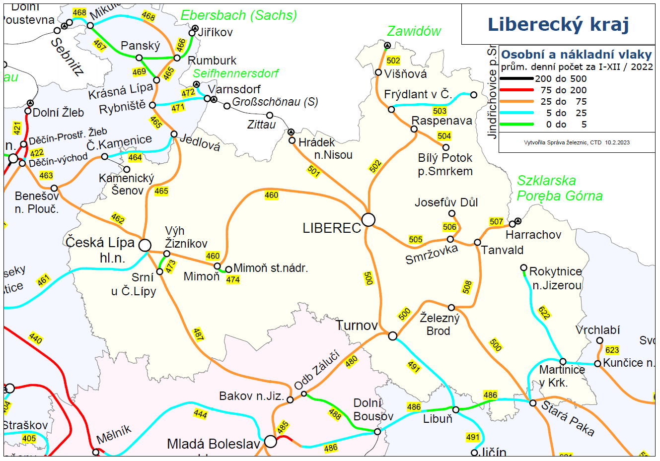 Osobní a nákladní vlaky - mapa