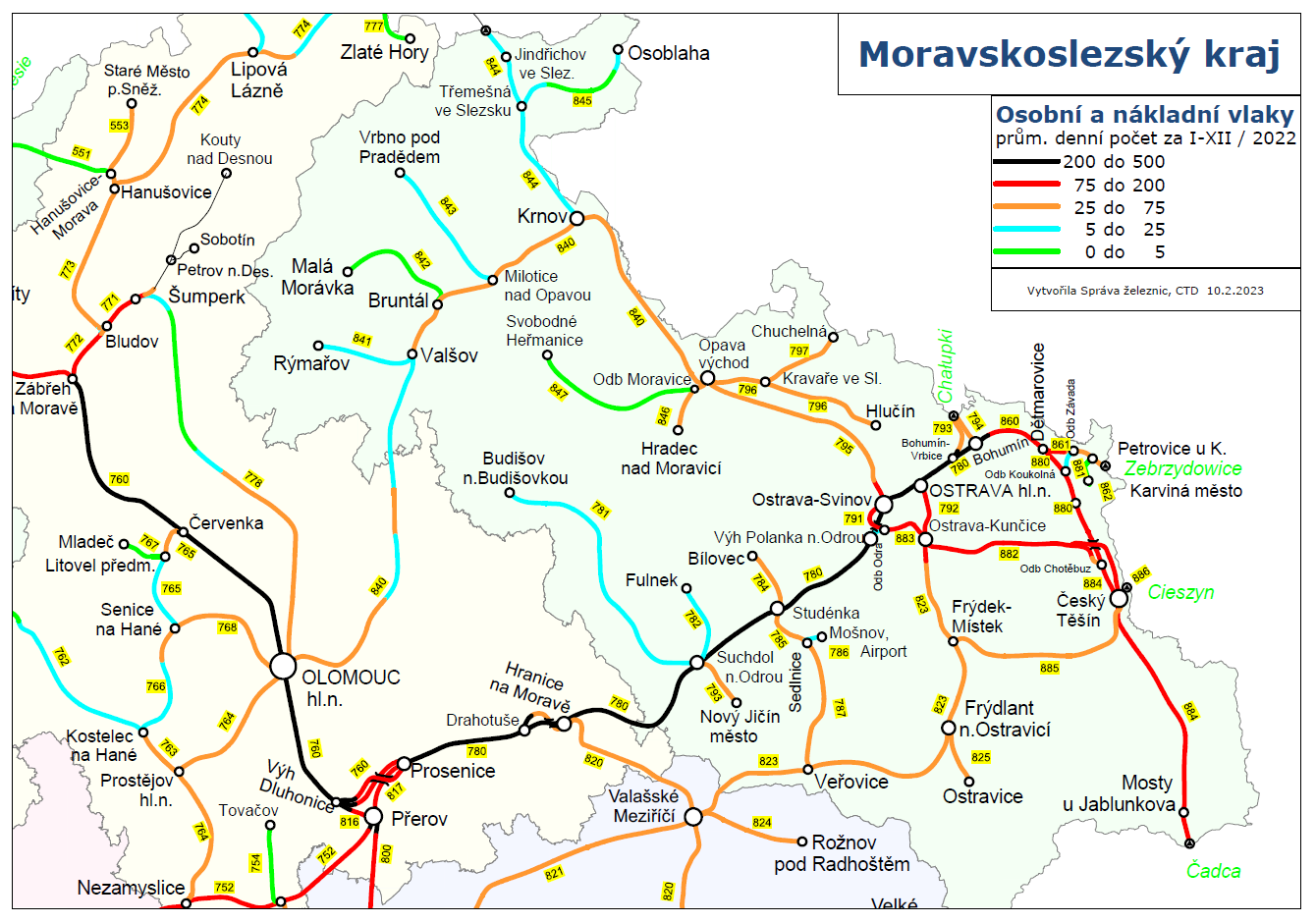 Osobní a nákladní vlaky - mapa