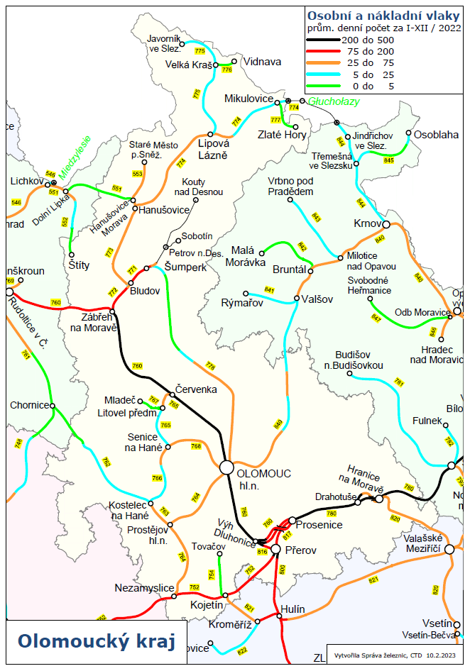 Osobní a nákladní vlaky - mapa