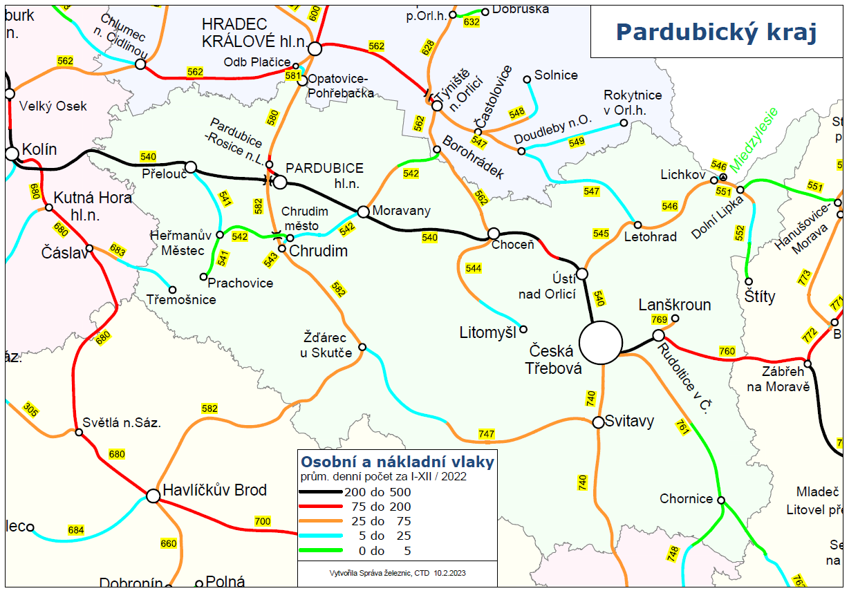 Osobní a nákladní vlaky - mapa