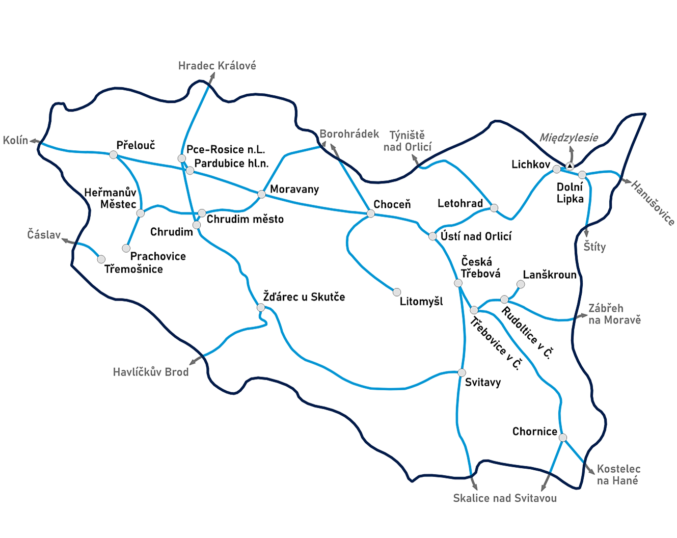 Pardubický kraj - mapa