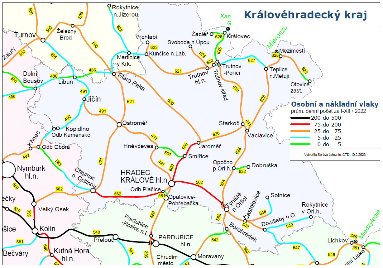 Osobní a nákladní vlaky - mapa