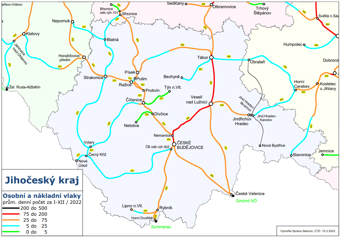 Osobní a nákladní vlaky - mapa