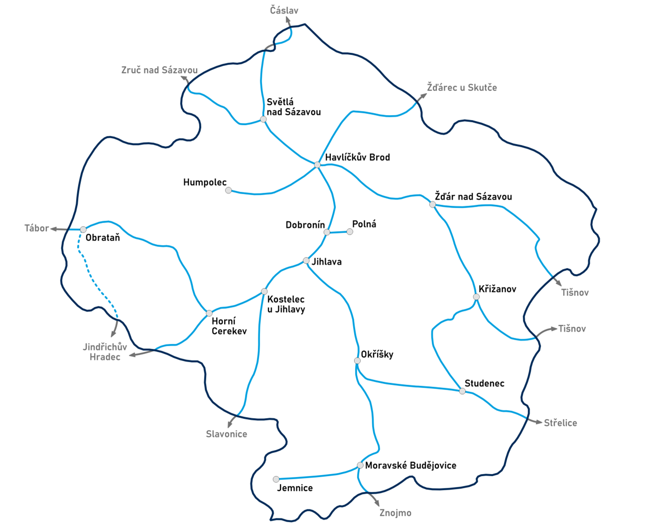 Kraj Vysočina - mapa