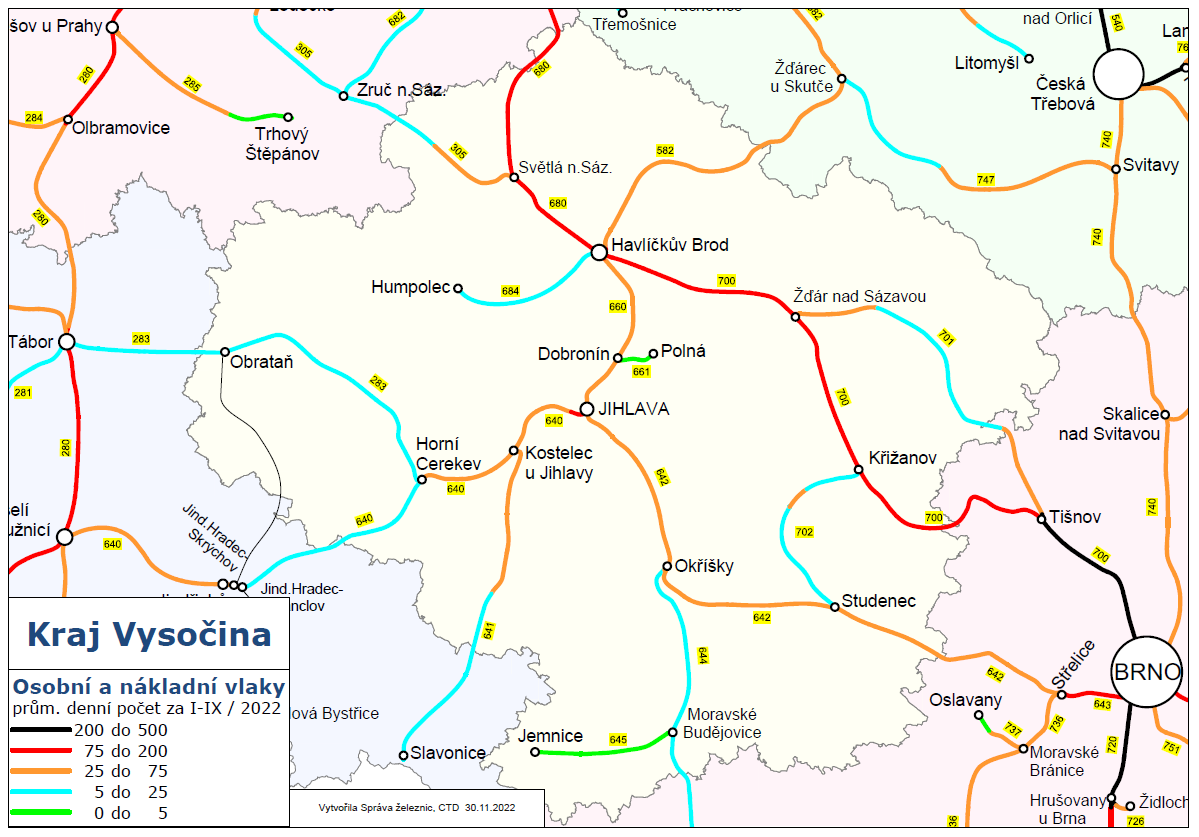 Osobní a nákladní vlaky - mapa