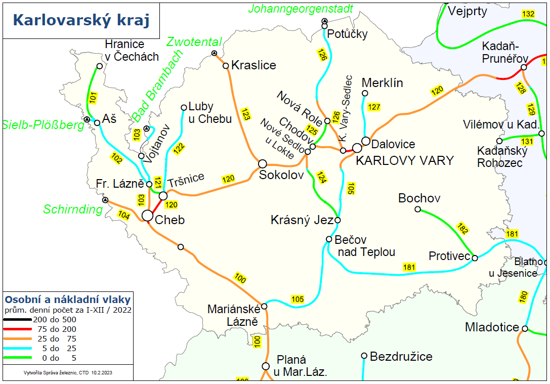 Osobní a nákladní vlaky - mapa