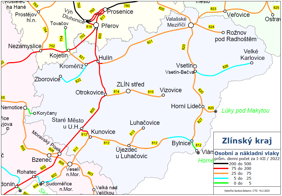 Osobní a nákladní vlaky - mapa