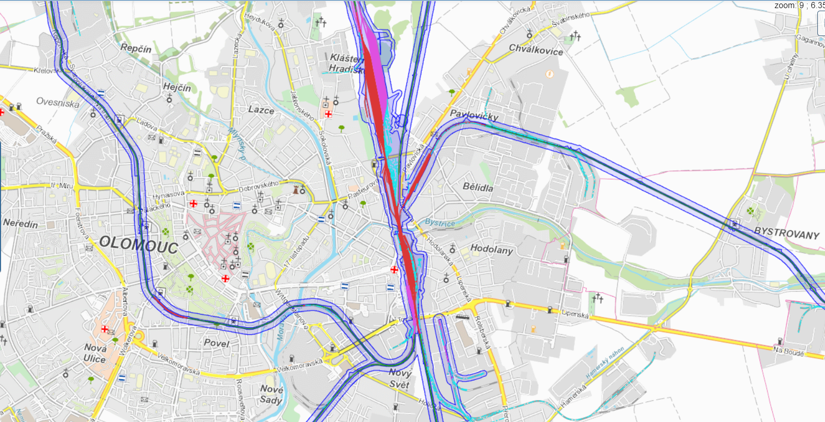 mapa Zeměpisných zón a ochranných pásem dráhy